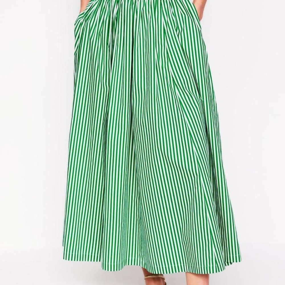 Boden Full Poplin Maxi Skirt Women's Plus Size 20-22 Green White Stripe Cotton